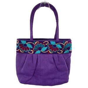 Vintage 1980 Purple Woven Burlap Embroidered Shoulder Bag Purse Beverly Goldberg